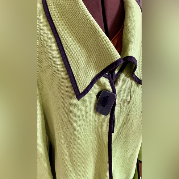 Krisztina Nagy Cdn Designer Sz M Knit Green Black Piping Vent Cuffs Wood Toggle - Picture 2 of 16